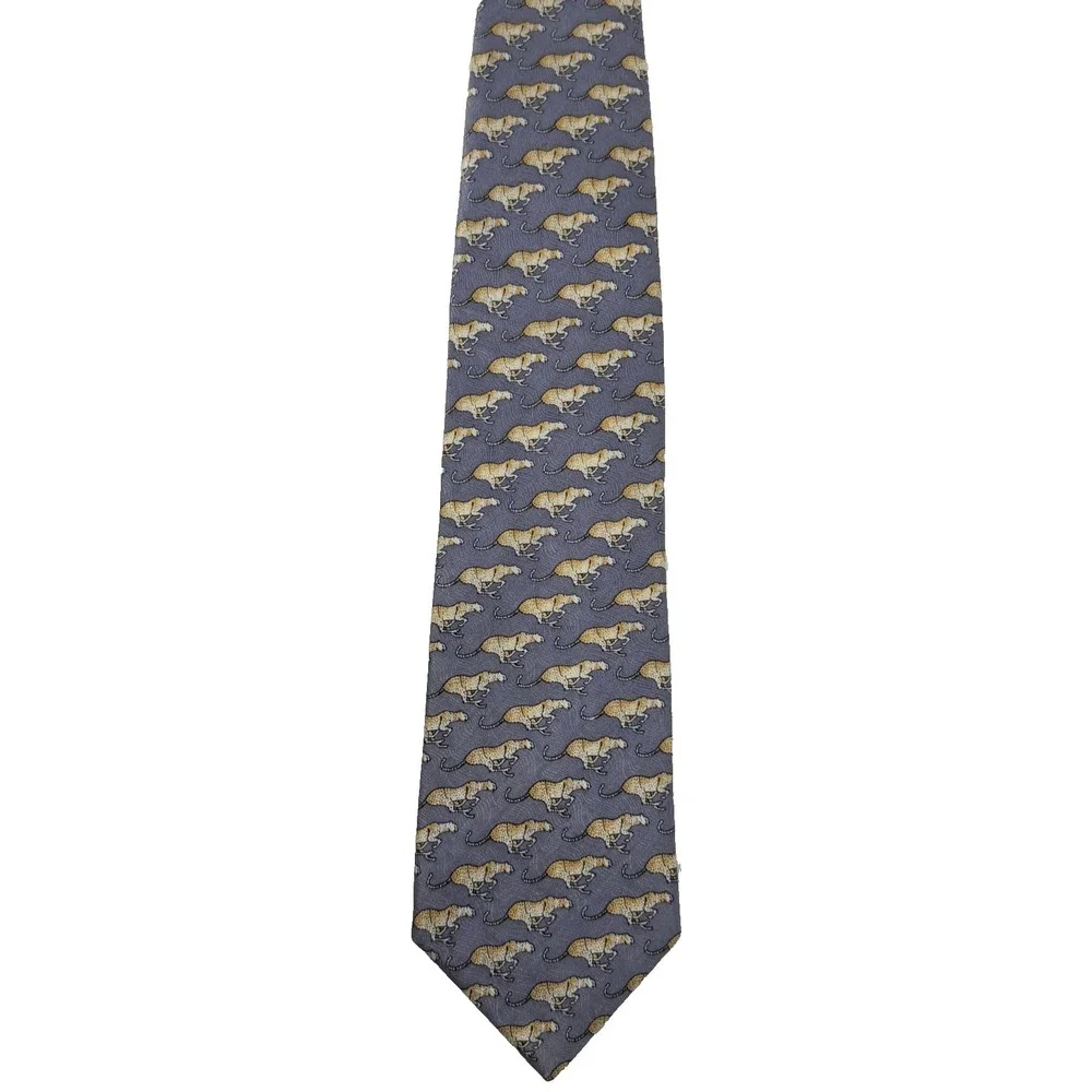 FURLAN ARNY MILANO 100% Silk Cheetah Tie Gray Novelty Animal Print Necktie